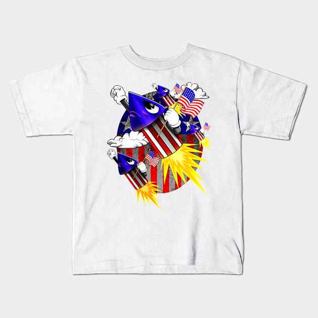 4th Of July American Flag Fireworks Funny Kids T-Shirt by Macy XenomorphQueen